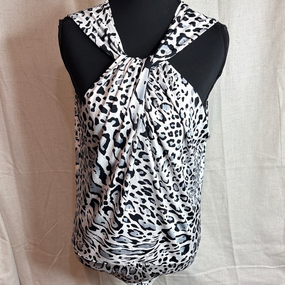 Cache Black and White Animal Print Blouse